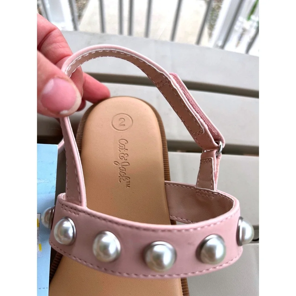Cat & Jack Girls Pink Pearl Studded Slingback Sandals Size 2 NEW